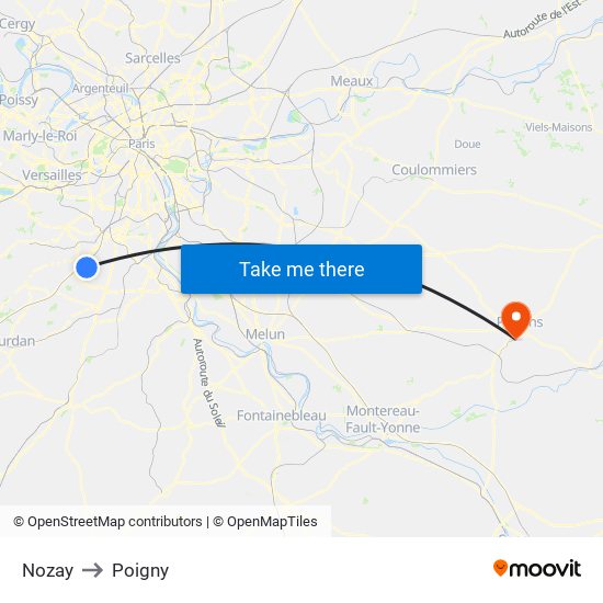Nozay to Poigny map