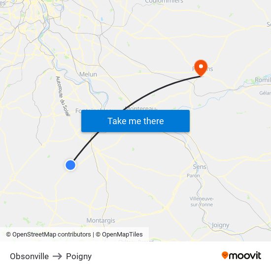 Obsonville to Poigny map