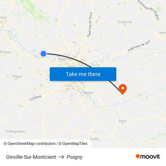 Oinville-Sur-Montcient to Poigny map