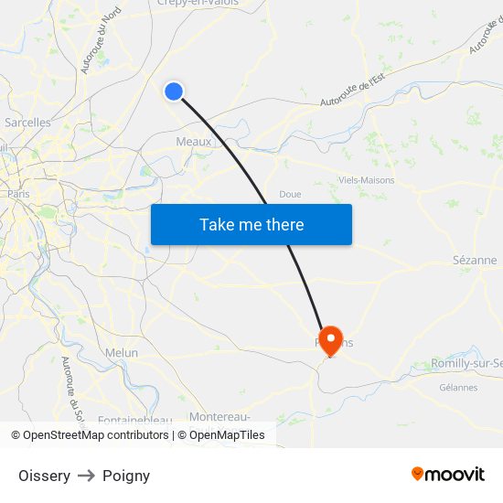Oissery to Poigny map