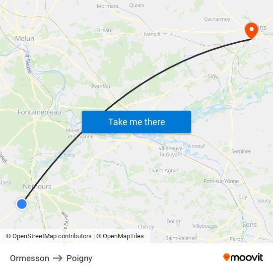 Ormesson to Poigny map