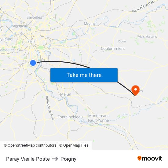 Paray-Vieille-Poste to Poigny map