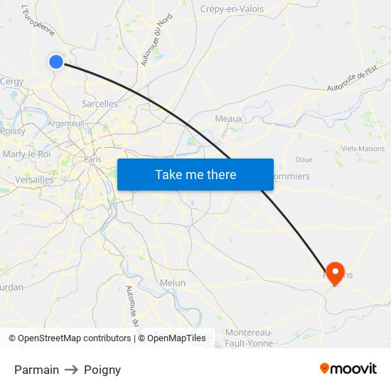 Parmain to Poigny map
