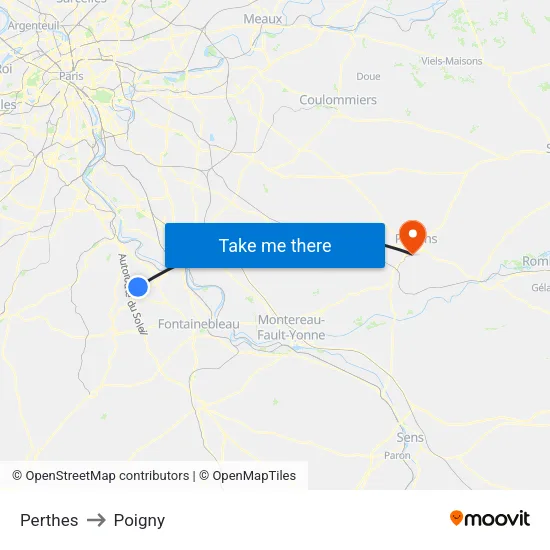 Perthes to Poigny map