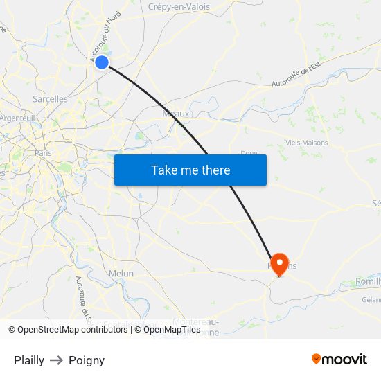 Plailly to Poigny map