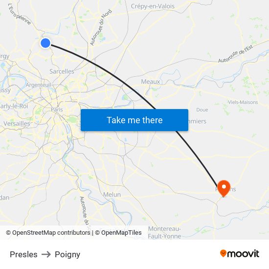 Presles to Poigny map