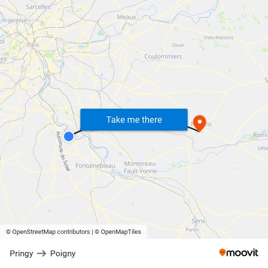 Pringy to Poigny map