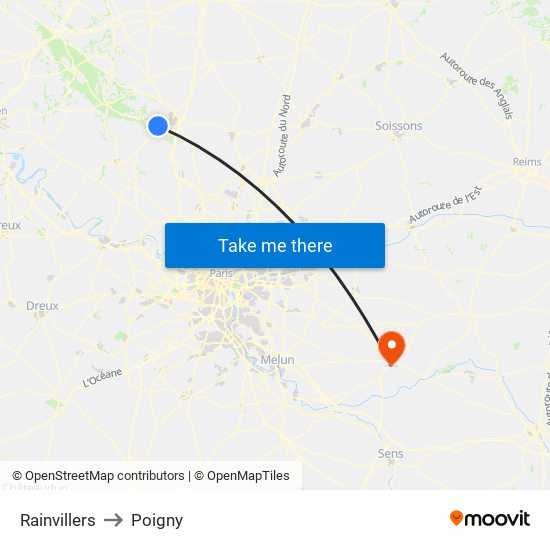 Rainvillers to Poigny map