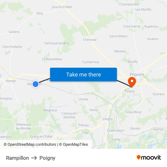 Rampillon to Poigny map