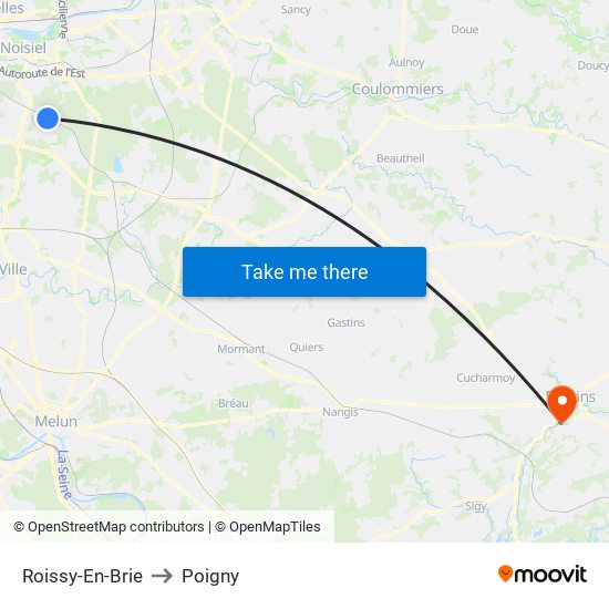 Roissy-En-Brie to Poigny map