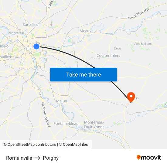 Romainville to Poigny map