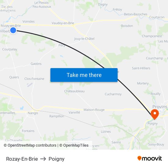Rozay-En-Brie to Poigny map