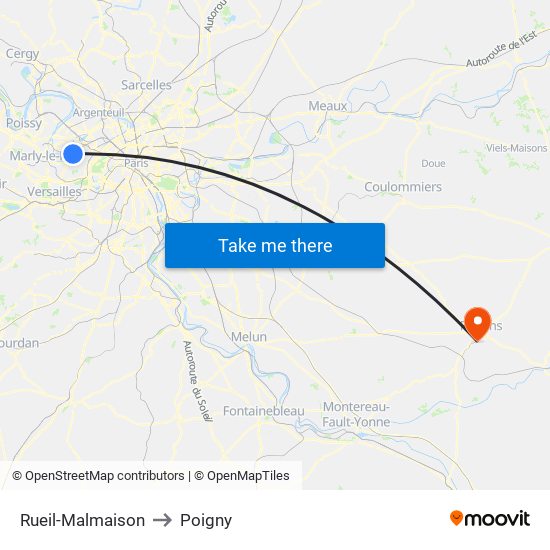 Rueil-Malmaison to Poigny map