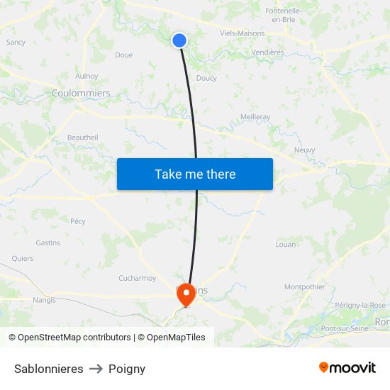 Sablonnieres to Poigny map