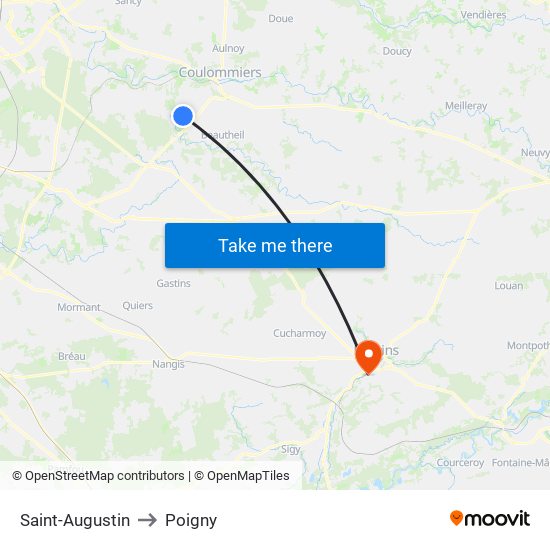 Saint-Augustin to Poigny map