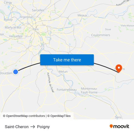 Saint-Cheron to Poigny map