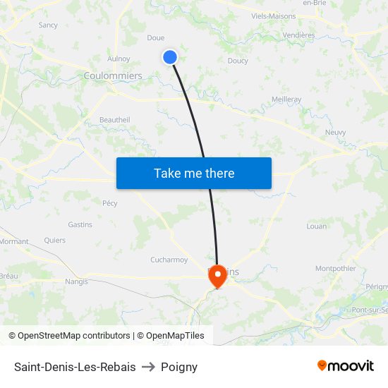 Saint-Denis-Les-Rebais to Poigny map