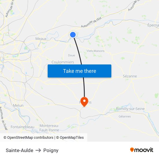 Sainte-Aulde to Poigny map