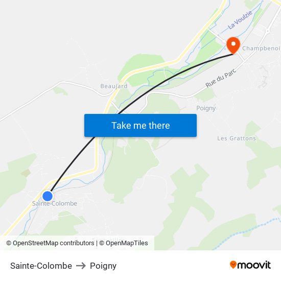 Sainte-Colombe to Poigny map