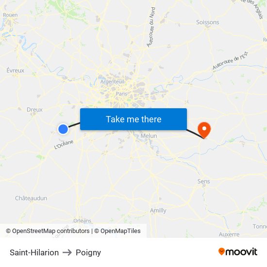 Saint-Hilarion to Poigny map