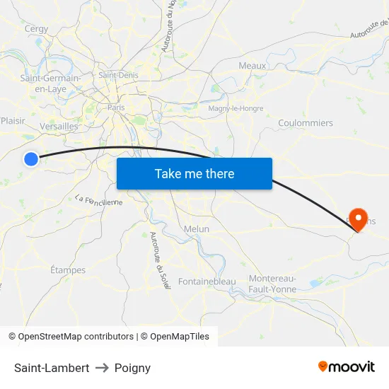 Saint-Lambert to Poigny map