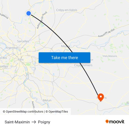 Saint-Maximin to Poigny map