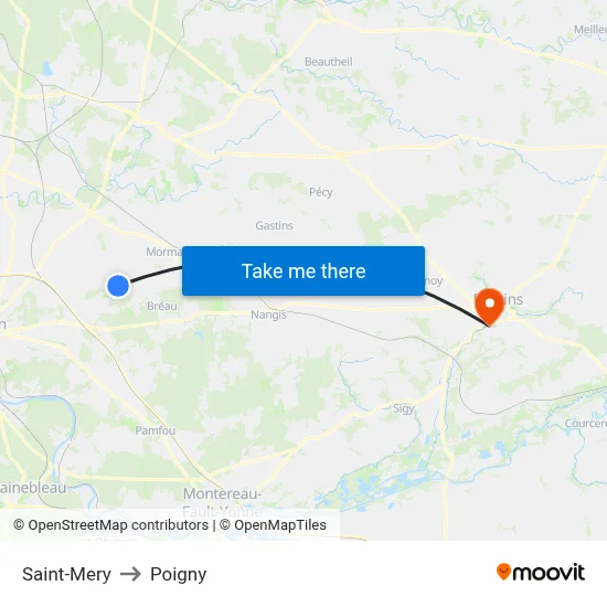 Saint-Mery to Poigny map