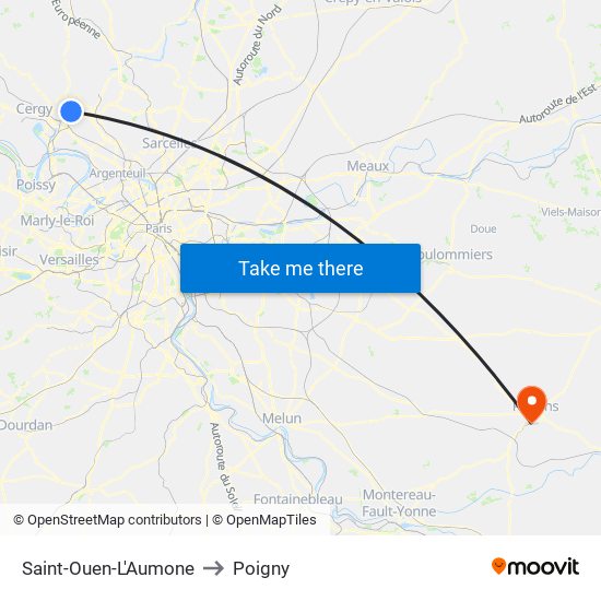 Saint-Ouen-L'Aumone to Poigny map