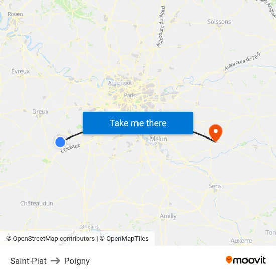 Saint-Piat to Poigny map