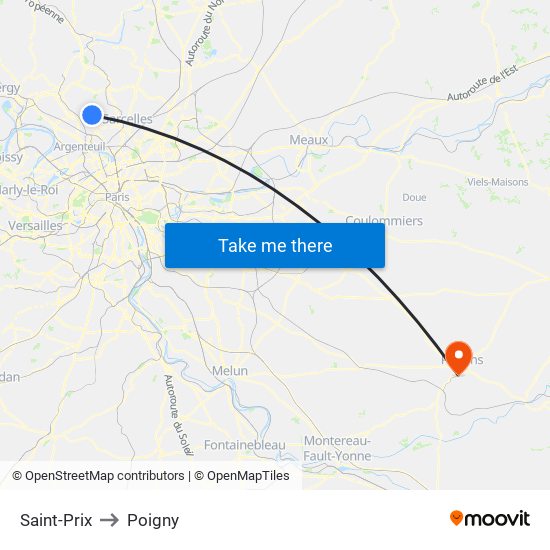 Saint-Prix to Poigny map