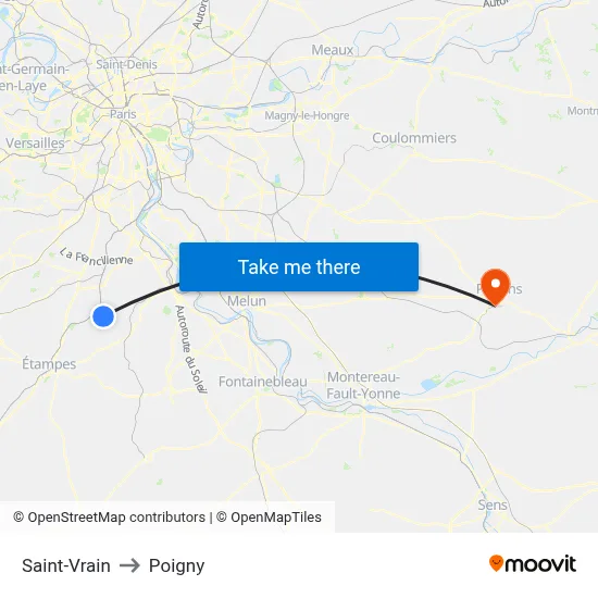 Saint-Vrain to Poigny map