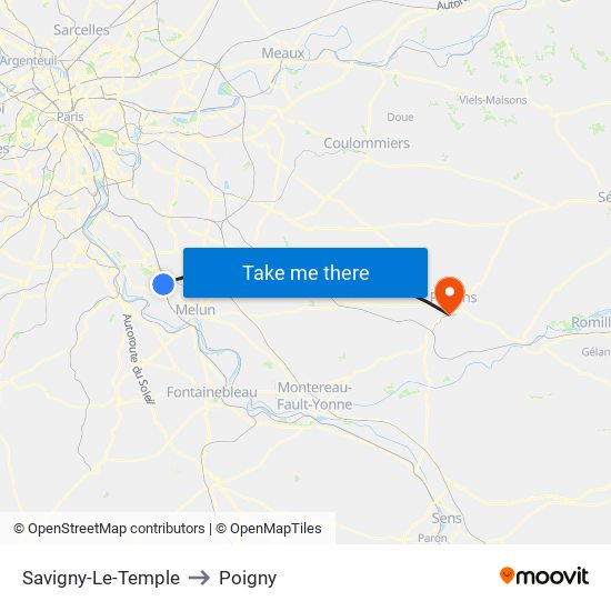 Savigny-Le-Temple to Poigny map