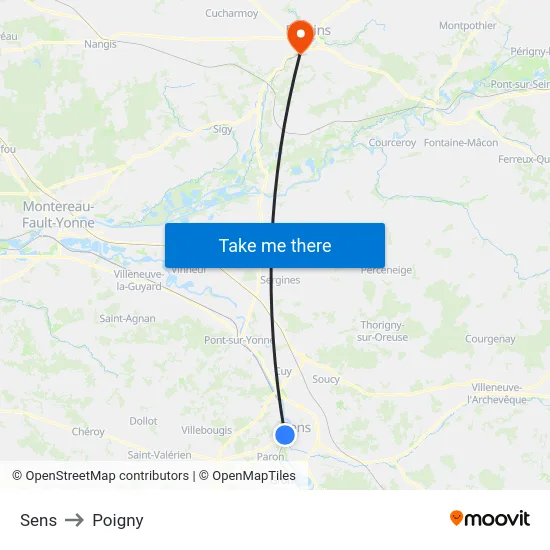 Sens to Poigny map