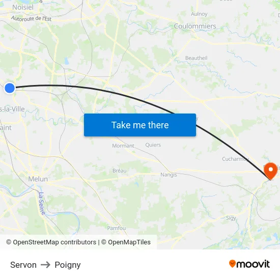 Servon to Poigny map