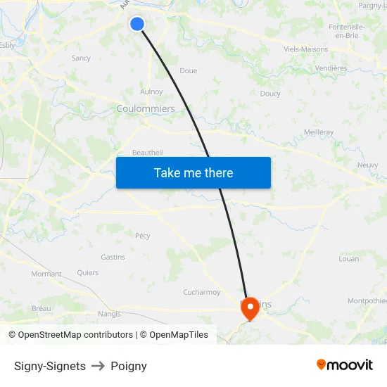 Signy-Signets to Poigny map