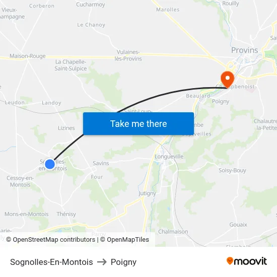 Sognolles-En-Montois to Poigny map