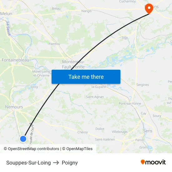 Souppes-Sur-Loing to Poigny map