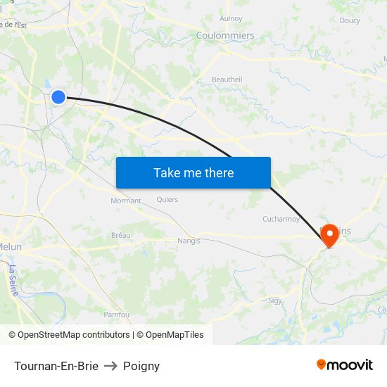 Tournan-En-Brie to Poigny map