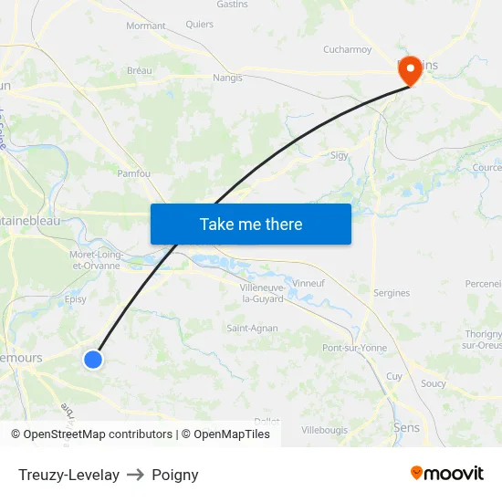 Treuzy-Levelay to Poigny map