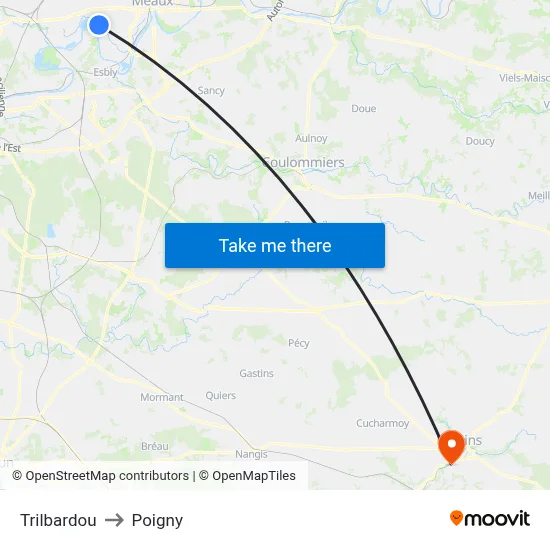 Trilbardou to Poigny map