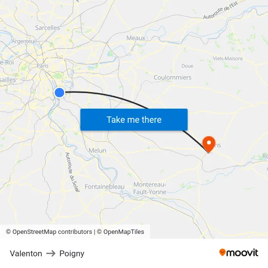 Valenton to Poigny map
