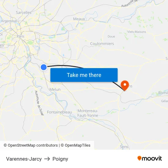 Varennes-Jarcy to Poigny map