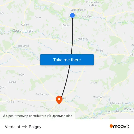 Verdelot to Poigny map