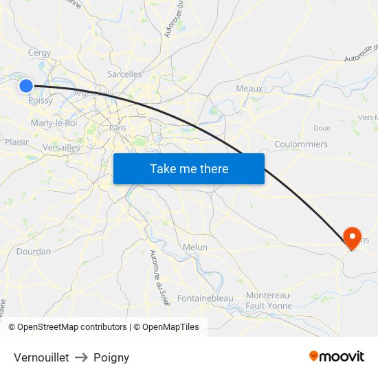 Vernouillet to Poigny map