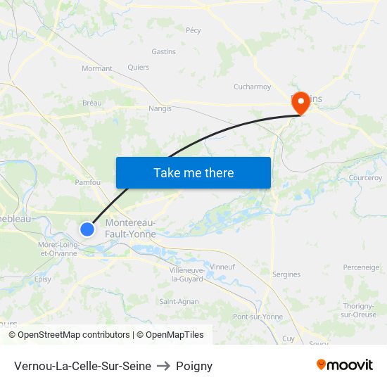 Vernou-La-Celle-Sur-Seine to Poigny map