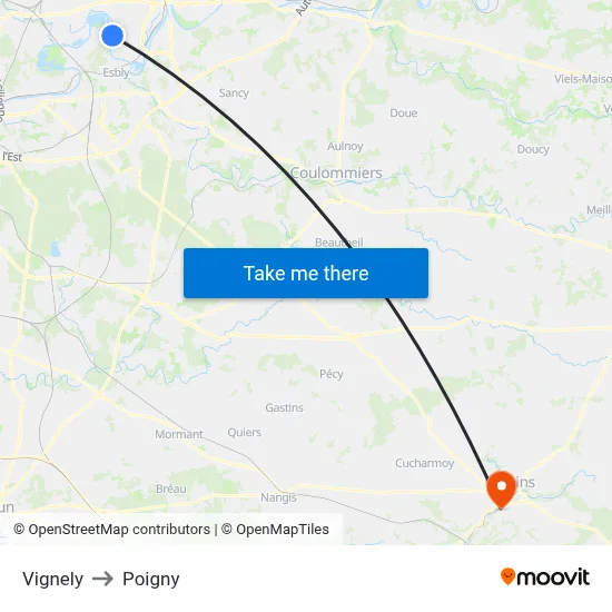 Vignely to Poigny map