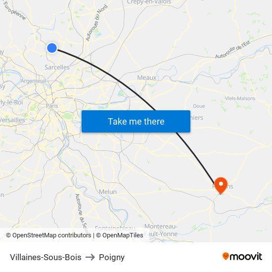 Villaines-Sous-Bois to Poigny map