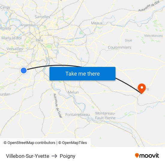 Villebon-Sur-Yvette to Poigny map