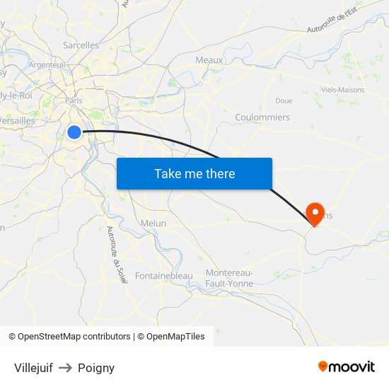 Villejuif to Poigny map