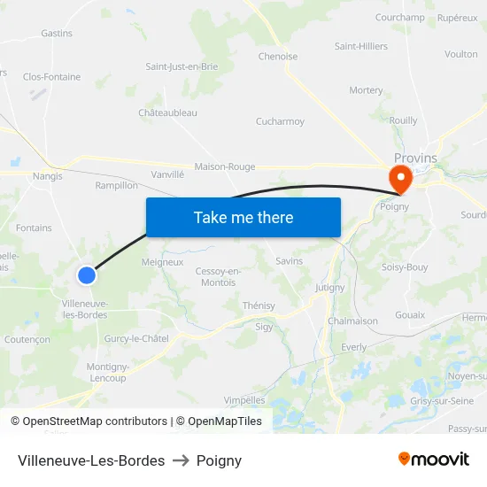 Villeneuve-Les-Bordes to Poigny map